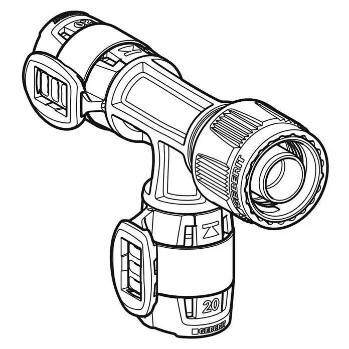 Geberit FlowFit Press-T-Stück mit MasterFix 620.781.00.1 - Durchmesser: 20 mm, 20 x 20 x 20 mm - Abbildung eines Geberit Sanitärinstallationsprodukts.