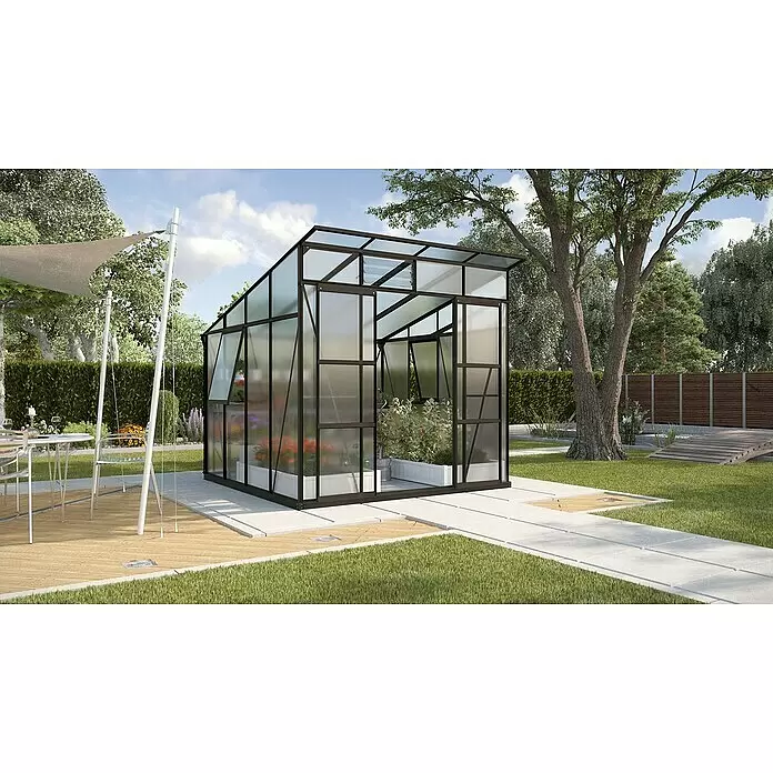 Vitavia Gewächshaus Freya 7600 - Außenmaß inkl. Dachüberstand (B x T): 258 x 292 cm, 6 mm, Schwarz - Stimmungsaufnahme