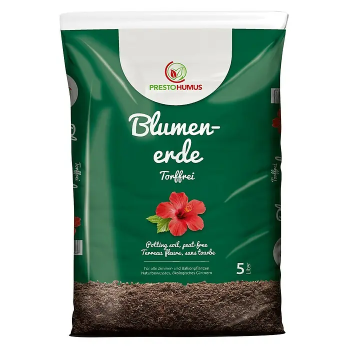 Presto Humus Blumenerde - 5 l, Torffrei - Eine Packung Presto Humus Blumenerde, torffreie Blumenerde für Zimmer- und Balkonpflanzen, 5 Liter.