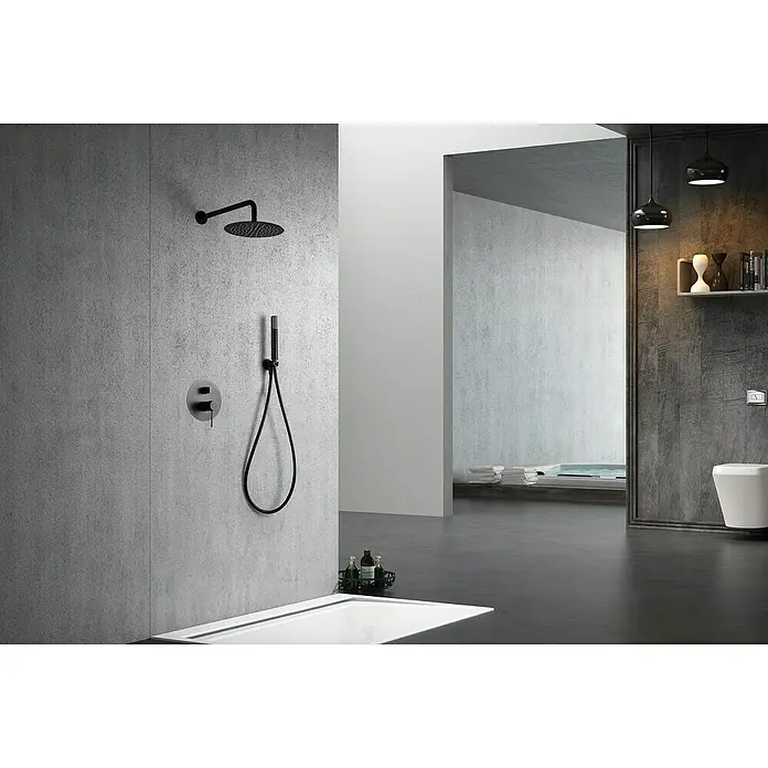 Imex Line Sistema de ducha empotrado - Black Gum - Diseño elegante de baño con un moderno juego de ducha negro, iluminación elegante y un toque de lujo para un ambiente relajante.