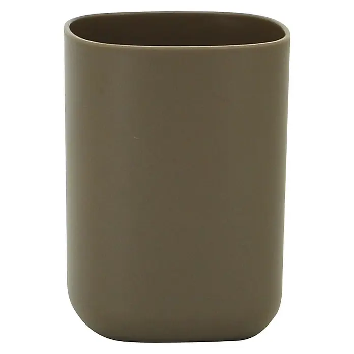 Aquasanit Kubik Portacepillos - L x An x Al: 7 x 7 x 95 cm, Plástico, Beige - Un elegante recipiente oval para cepillos de dientes en un tono marrón apagado. Perfecto para el baño moderno e ideal para guardar.
