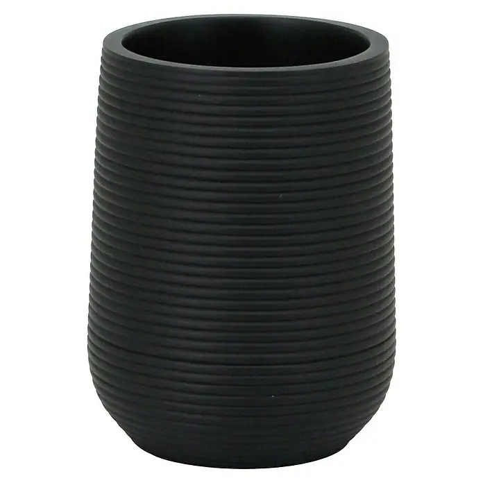Aquasanit Ebony Portacepillos - Diámetro: 73 mm, Plástico - Maceta negra de cerámica con forma cilíndrica, ideal para plantas de interior y decoración contemporánea.