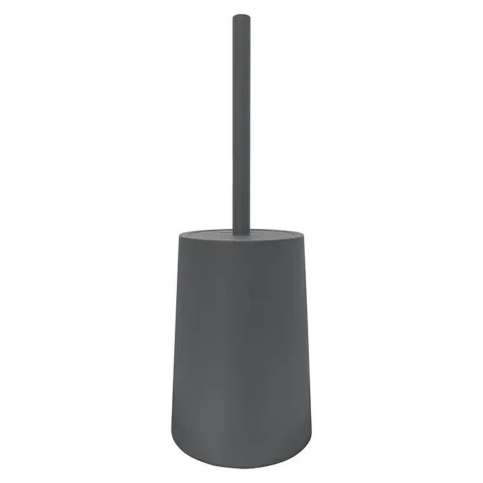 Aquasanit Tower Escobillero de suelo - Plástico, Gris - Escobilla de baño gris con recipiente redondo y mango largo. Esencial para la limpieza e higiene del baño.