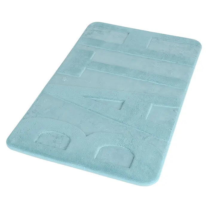 Aquasanit Alfombra de baño Memory - 75 x 45 cm, Plástico, Azul claro - Alfombra de baño rectangular azul claro con la palabra "BAÑO" en relieve, ideal para añadir comodidad a tu baño.