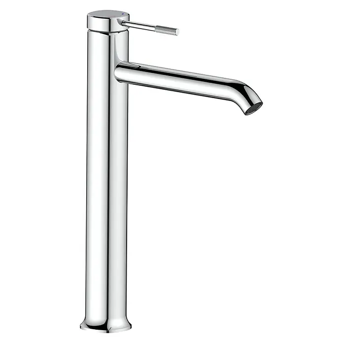 Grifo de lavabo de caño alto Riviera - Cromo, Brillante - Elegante grifo mezclador de lavabo cromado con diseño elegante y maneta lateral para un control preciso. Perfecto para baños modernos.