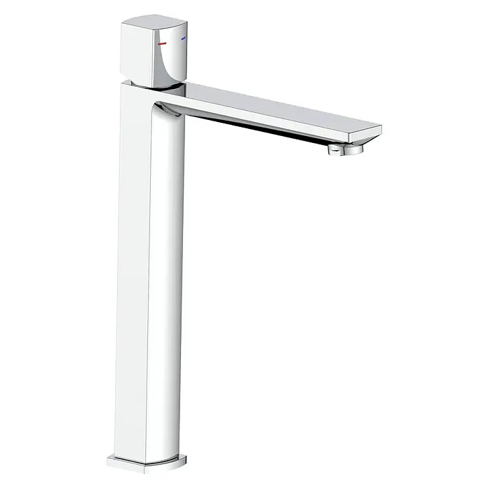 Grifo de lavabo de caño alto Domus - Cromo, Brillante - Elegante grifo cromado para baño. Su diseño moderno con líneas limpias complementa perfectamente los lavabos contemporáneos.