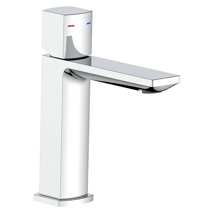Grifo de lavabo Domus - Cromo, Brillante - Grifo cromado moderno con líneas limpias y diseño minimalista, perfecto para un baño elegante.
