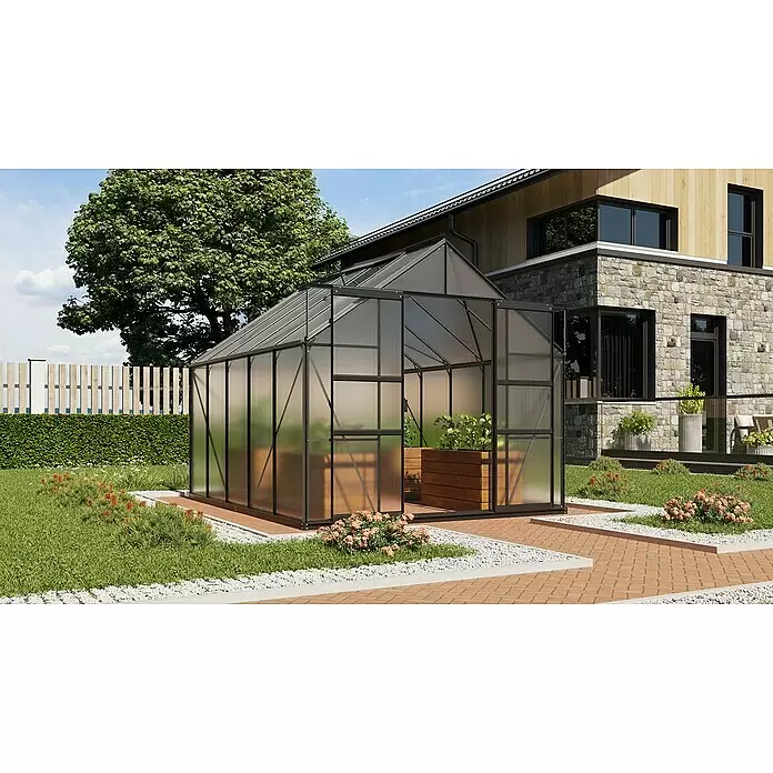 Vitavia Gewächshaus Mars 8300 Plus - Außenmaß inkl. Dachüberstand (B x T): 257 x 321 cm, 4 mm, Schwarz - Stimmungsaufnahme