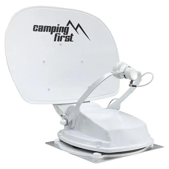Camping First Satelliten-Antenne Satmex 55 plus - L x B x H: 58 x 60 x 16 cm, Anzahl Nutzer: 1, Weiß - Camping First Satellitenanlage: Weißes Satellitensystem für den Außenbereich mit Camping First Logo für optimalen Empfang.