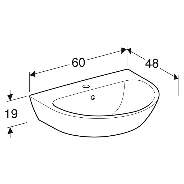 Geberit Renova Waschtisch (60 x 48 cm, Ohne Spezialglasur, Hahnloch: Mitte, Mit Überlauf, Weiß) | BAUHAUS