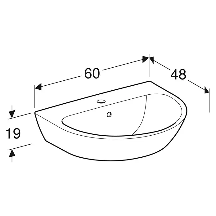 Geberit Renova Waschtisch - 60 x 48 cm, Mit schmutzabweisender Glasur, Hahnloch: Mitte, Mit Überlauf, Weiß - Waschbecken mit den Maßen 60 x 48 x 19 cm, ideal für kleine Badezimmer. Elegantes Design, das Funktionalität und Stil vereint.