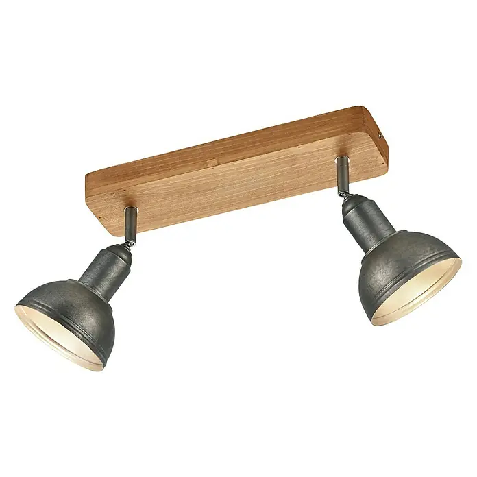 Trio Leuchten Delhi Deckenstrahler - 40 W, L x B x H: 11,6 x 33 x 20,5 cm, Nickel-matt, E14, 2 Stk. - Deckenleuchte mit zwei Strahlern aus Metall und Holz für eine stilvolle Beleuchtung im Raum.