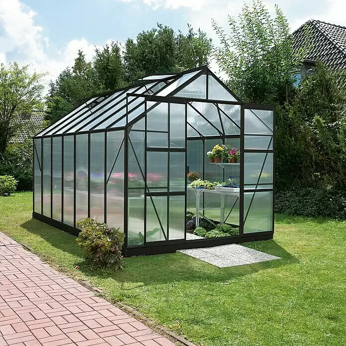 Vitavia Gewächshaus Mars 11500 - Außenmaß inkl. Dachüberstand (B x T): 257 x 445 cm, 6 mm, Schwarz - Stimmungsaufnahme