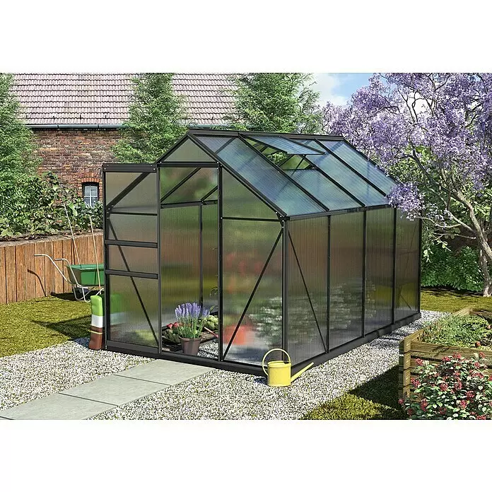Vitavia Gewächshaus Calypso 5800 - Außenmaß inkl. Dachüberstand (B x T): 195 x 306 cm, 4 mm, Schwarz - Stimmungsaufnahme