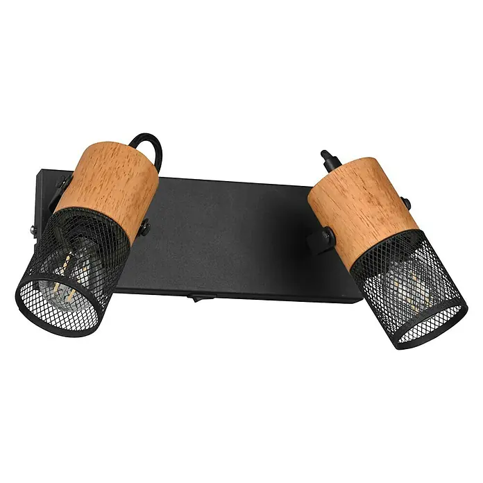 Trio Leuchten Tosh Deckenstrahler - 15 W, L x B x H: 9 x 26 x 19,5 cm, Schwarz, E14, 2 Stk. - Diese moderne Wandleuchte mit zwei Strahlern kombiniert Holz und Metall für einen stilvollen Industrie-Look. Ideal zur Akzentbeleuchtung in jedem Raum.