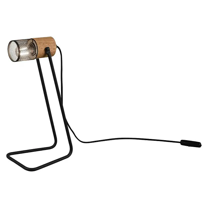 Trio Leuchten Tosh Tischleuchte - 15 W, L x B x H: 18 x 15 x 40 cm, Schwarz-matt, E14 - Schlichte, moderne Tischleuchte mit Holzsockel und schwarzem Metallgestell, ideal für minimalistische Einrichtungen. Eleganter Akzent.