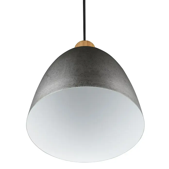 Reality Leuchten Pendelleuchte JAGGER - 40 W, Ø x H: 25 x 150 cm, Nickel-antik, E27 - Moderne Hängelampe mit grauem Schirm und Holzelement für stilvolle Beleuchtung.