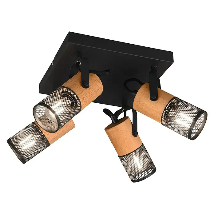 Trio Leuchten Tosh Deckenstrahler - 40 W, L x B x H: 22 x 22 x 19,5 cm, Schwarz, E14, 4 Stk. - Moderne Deckenleuchte mit vier Strahlern in Holz- und Metalloptik, die ein warmes Licht für jeden Raum spendet.