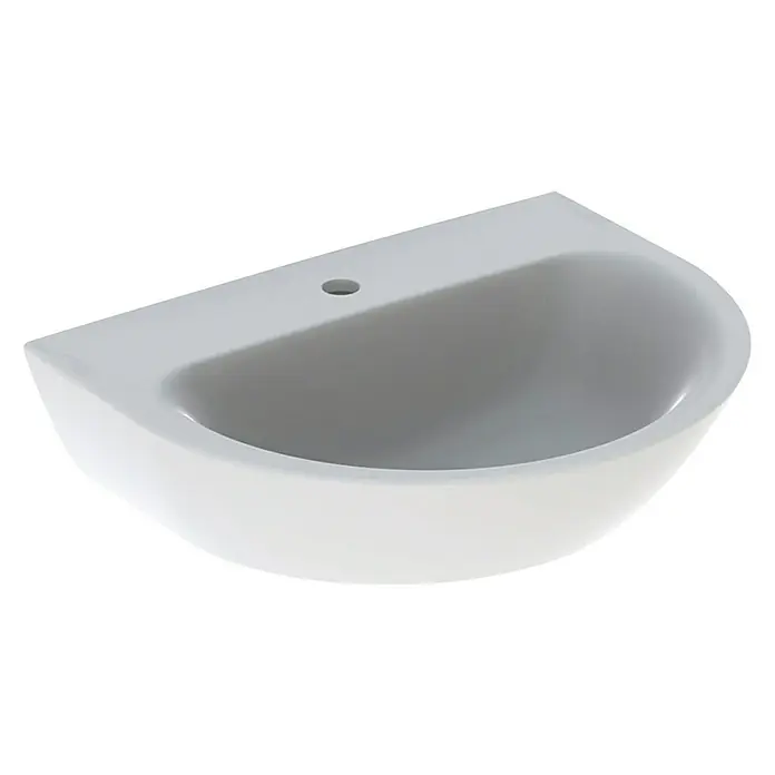 Geberit Renova Waschtisch - 48 x 60 cm, Ohne Spezialglasur, Hahnloch: Mitte, Ohne Überlauf, Weiß - Keramikwaschbecken in Weiß. Das schlichte, moderne Design macht es zu einer stilvollen Ergänzung für jedes Badezimmer.