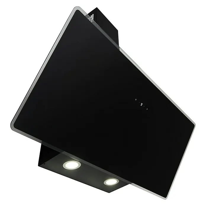 Respekta Schräghaube Lora - Breite: 89,5 cm, Max. Gebläseleistung Abluftbetrieb: 490,6 m³/h, Schwarz - Ein eleganter, schwarzer Dunstabzugshaube mit integrierter Beleuchtung, die modernste Technologie und stilvolles Design vereint.
