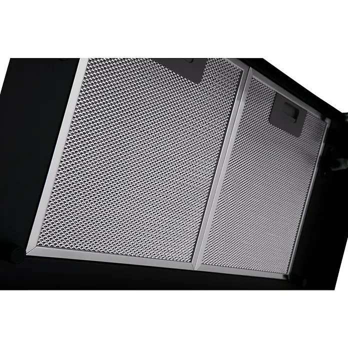 Respekta Schräghaube Nele - Breite: 90 cm, Max. Gebläseleistung Abluftbetrieb: 502,6 m³/h, Blacksteel - Nahaufnahme der Dunstabzugshaubenfilter aus Metall.