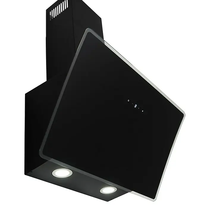 Respekta Schräghaube Lora - Breite: 59,5 cm, Max. Gebläseleistung Abluftbetrieb: 490,6 m³/h, Schwarz - Schwarze Dunstabzugshaube mit zwei Lichtern. Das Design ist modern und elegant.