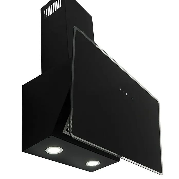 Respekta Schräghaube Lora - Breite: 59,5 cm, Max. Gebläseleistung Abluftbetrieb: 490,6 m³/h, Schwarz - Schwarze Dunstabzugshaube mit elegantem Design und Beleuchtung für eine moderne Küche.