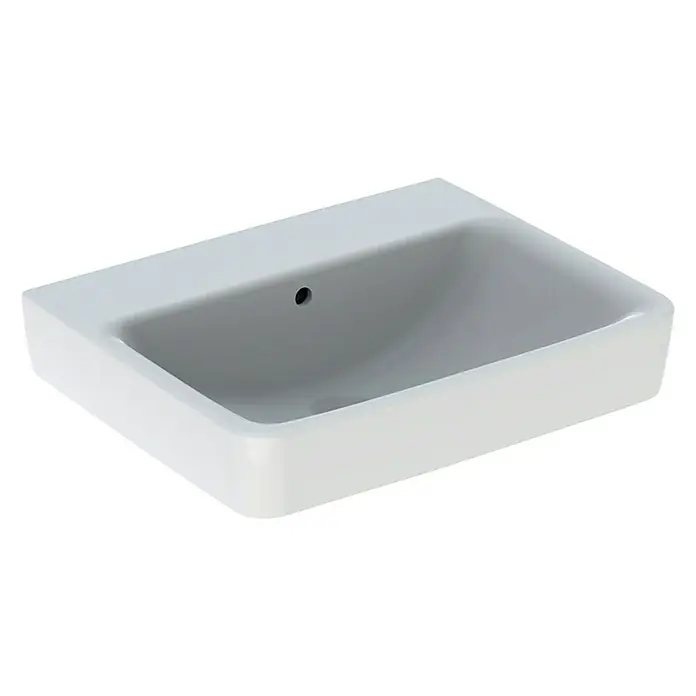 Geberit Renova Plan Waschtisch - 60 x 48 cm, Ohne Spezialglasur, Hahnloch: Ohne, Mit Überlauf, Weiß - Ein modernes, rechteckiges Waschbecken in glänzendem Weiß. Es ist für jedes Badezimmer geeignet und verleiht ihm eine elegante Note.