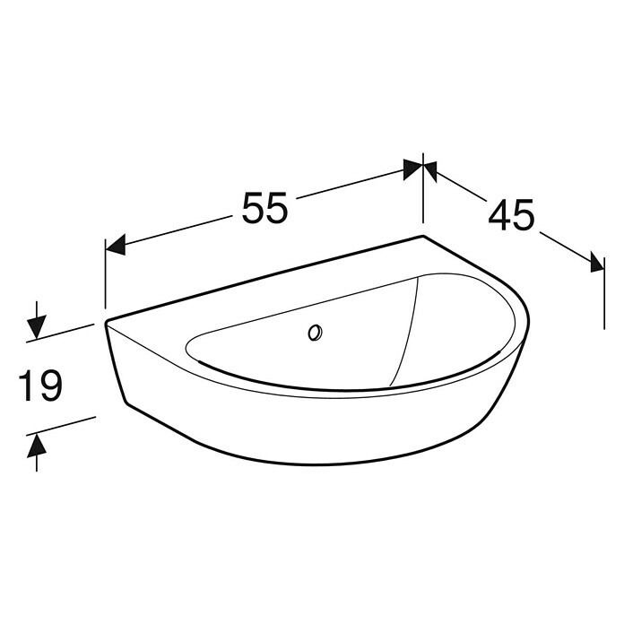 Geberit Renova Waschtisch (55 x 45 cm, Ohne Spezialglasur, Hahnloch: Ohne, Mit Überlauf, Weiß) | BAUHAUS