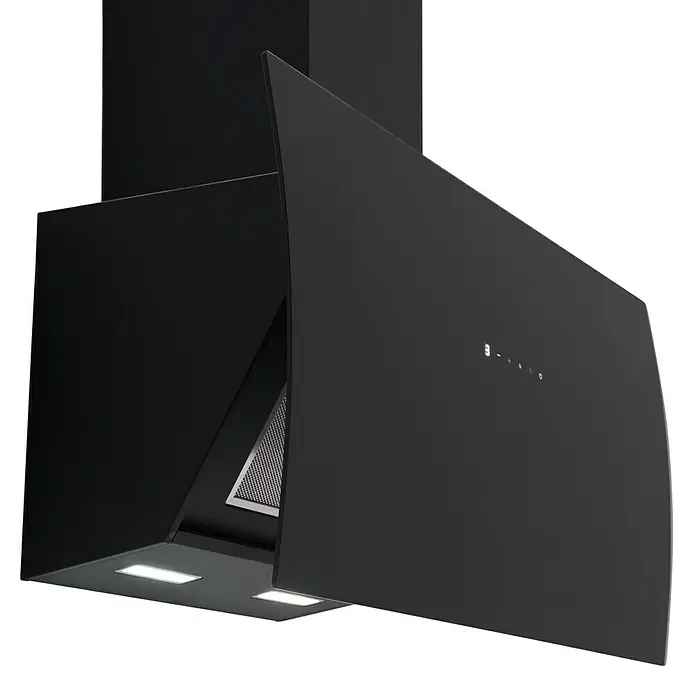 Respekta Schräghaube Selia - Breite: 90 cm, Max. Gebläseleistung Abluftbetrieb: 619,3 m³/h, Schwarz - Moderne, schwarze Dunstabzugshaube mit eleganter Formgebung und integrierter Beleuchtung für eine stilvolle Küche.