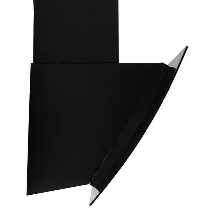 Respekta Schräghaube Selia - Breite: 90 cm, Max. Gebläseleistung Abluftbetrieb: 619,3 m³/h, Schwarz - Nahaufnahme einer modernen, schwarzen Dunstabzugshaube. Das elegante Design und die klaren Linien machen sie zum Blickfang in jeder Küche.