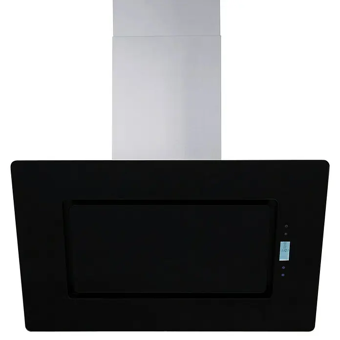 Respekta Schräghaube Elva - Breite: 90 cm, Max. Gebläseleistung Abluftbetrieb: 502,6 m³/h, Schwarz/Silber - Schwarze Dunstabzugshaube mit elegantem Design und digitaler Anzeige für eine moderne Küchenausstattung.