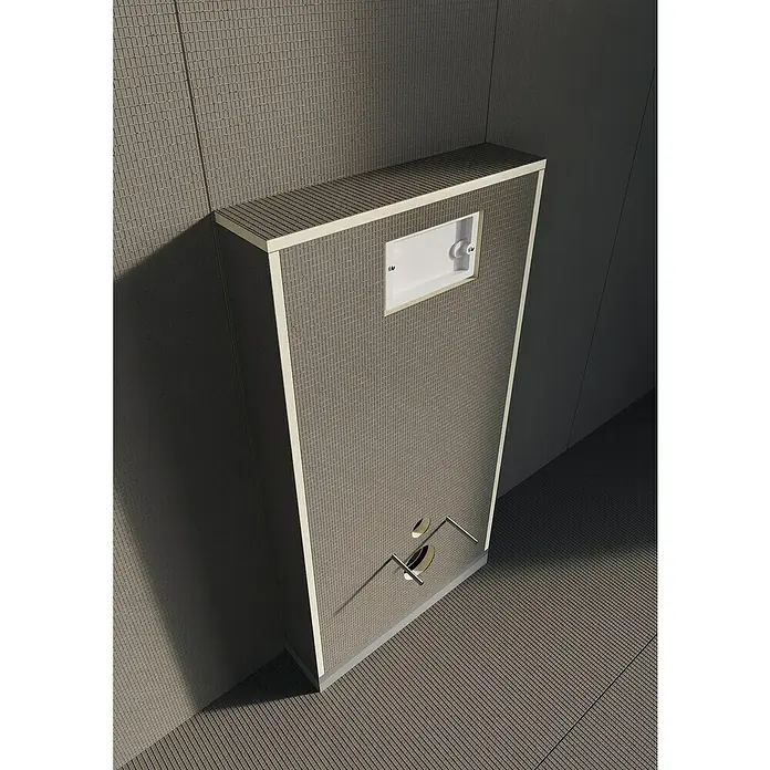 Ultrament Bauplatte Do it - 260 cm x 60 cm x 30 mm, Beschichtet - Das Bild zeigt einen modernen Spülkasten in einem Badezimmer, dessen Design auf Funktionalität und Ästhetik Wert legt.