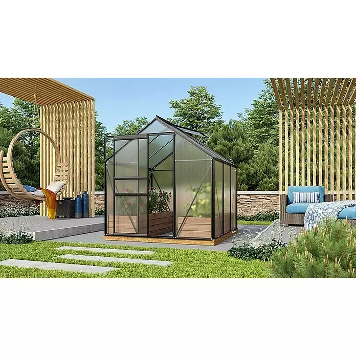 Vitavia Gewächshaus Venus 3800 - Außenmaß inkl. Dachüberstand (B x T): 195 x 195 cm, 6 mm, Schwarz - Stimmungsaufnahme
