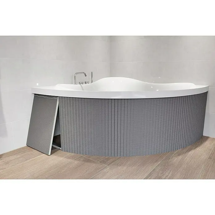 Ultrament Flexplatte Do it - 120 x 60 cm, Stärke: 20 mm - Elegante Eckbadewanne mit grauem Mosaikmuster und geschwungenem Design. Blickfang im modernen Badezimmer.