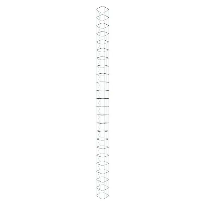 Gabiona Gabionensäule - 17 x 17 x 230 cm, Stahl, Maschenbreite: 50 mm, Maschenhöhe: 100 mm - Nahaufnahme eines detailreichen, silberfarbenen Metallgerüsts mit rechteckigen Öffnungen und filigranen Verbindungen.