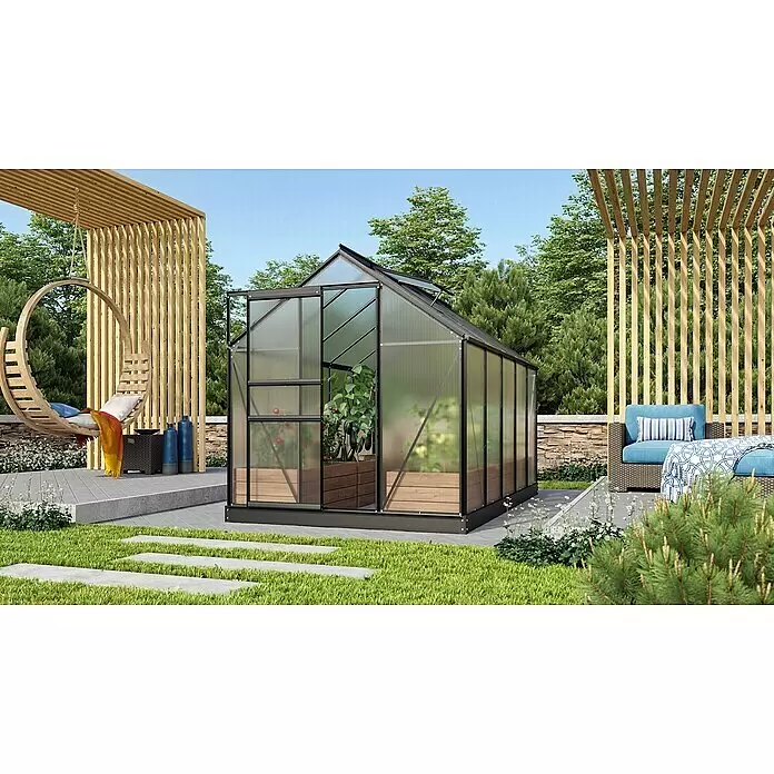 Vitavia Gewächshaus Venus 6200 - Außenmaß inkl. Dachüberstand (B x T): 195 x 321 cm, 6 mm, Schwarz - Stimmungsaufnahme