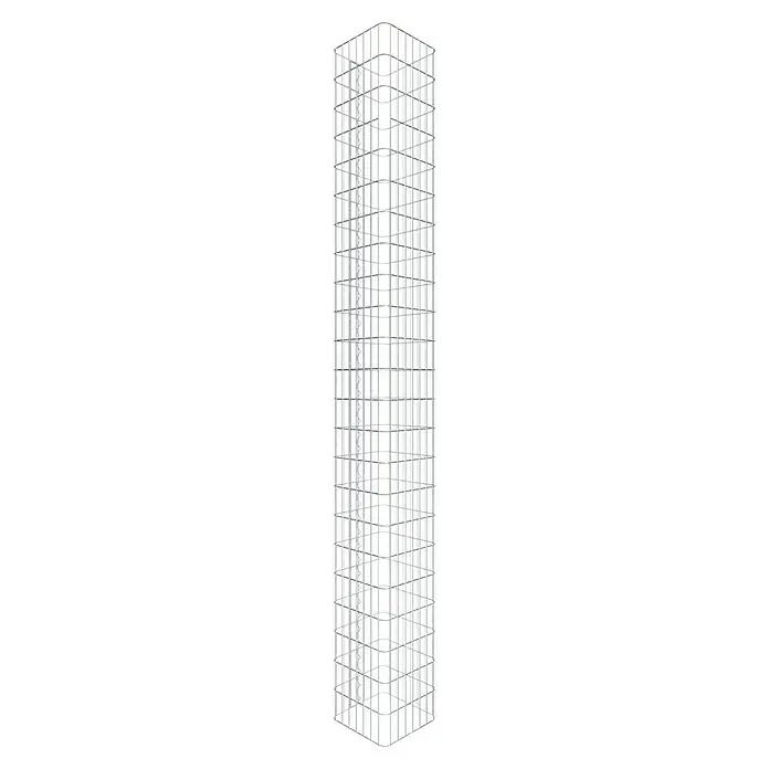 Gabiona Gabionensäule - 37 x 37 x 230 cm, Stahl, Maschenbreite: 50 mm, Maschenhöhe: 100 mm - Ansicht eines Turms aus weißen, vertikalen Stäben, die durch Gitter verbunden sind.