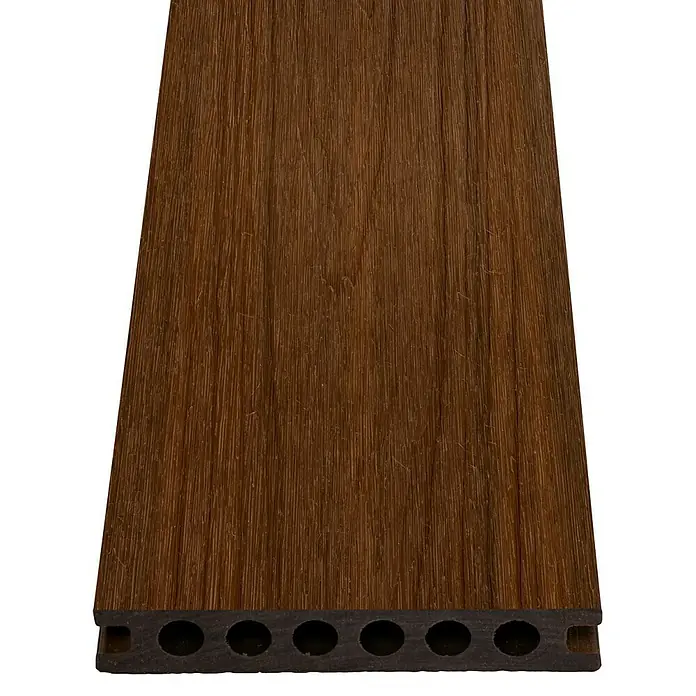 b!design Tablón para terraza WPC - 300 x 13,8 x 2,25 cm, Teca - Decking de WPC marrón con superficie ranurada y perfil de cámara hueca para uso exterior. Duradero y de bajo mantenimiento.