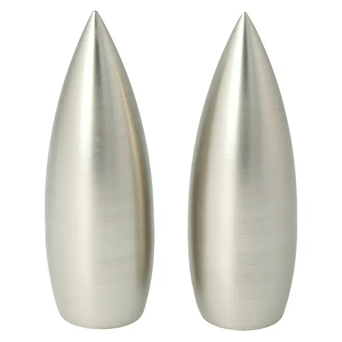 Expo Ambiente Endstück Cardo - Edelstahloptik, Geeignet für: Gardinenstangen Ø 20 mm, 2 Stk. - Zwei elegante, silberfarbene Dekorationsobjekte in Torpedoform, perfekt als moderne Akzente für jedes Interieur.
