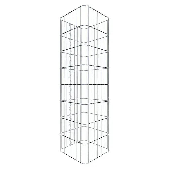 Gabiona Gabionensäule - 32 x 80 cm, Stahl, Maschenbreite: 50 mm, Maschenhöhe: 100 mm - Ansicht eines dreiseitigen Stahlkäfigs mit einer spiralförmigen Struktur im Inneren, der Stabilität und Schutz bietet.