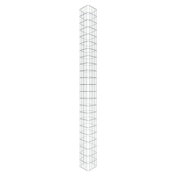 Gabiona Gabionensäule - 27 x 27 x 230 cm, Stahl, Maschenbreite: 50 mm, Maschenhöhe: 100 mm - Eine silberfarbene Weinflaschenaufbewahrung mit quadratischen Öffnungen. Sie ist modern, funktional und stilvoll für die Weinlagerung.