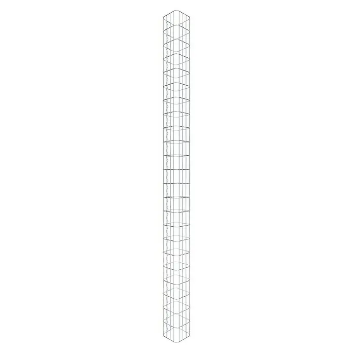 Gabiona Gabionensäule - 22 x 22 x 230 cm, Stahl, Maschenbreite: 50 mm, Maschenhöhe: 100 mm - Ein schlanker, hoher Weinregal aus silberfarbenem Metall, das viele Flaschen aufnehmen kann, ideal für Weinliebhaber und Sammler.