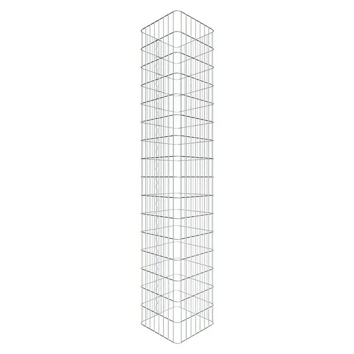 Gabiona Gabionensäule - 42 x 42 x 160 cm, Stahl, Maschenbreite: 50 mm, Maschenhöhe: 100 mm, Spirale - Abbildung eines Regalsystems aus Metall, das hoch und schmal ist.