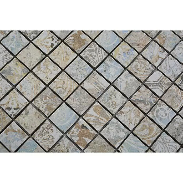 Mosaikfliese Quadrat Curtain Mixlight Colour CS 25MLC - 29,5 x 29,5 cm, Beige/Braun/Blau, Matt - Detailaufnahme