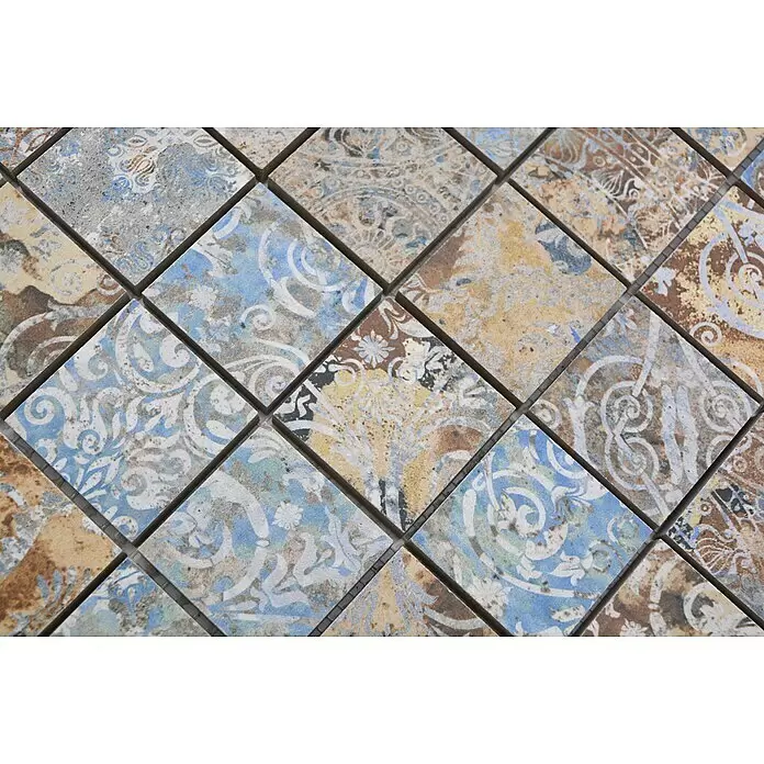 Mosaikfliese Quadrat Curtain 47 Strong Colour Mix CV 47MSC - 29,5 x 29,5 cm, Beige/Braun/Blau, Matt - Detailaufnahme