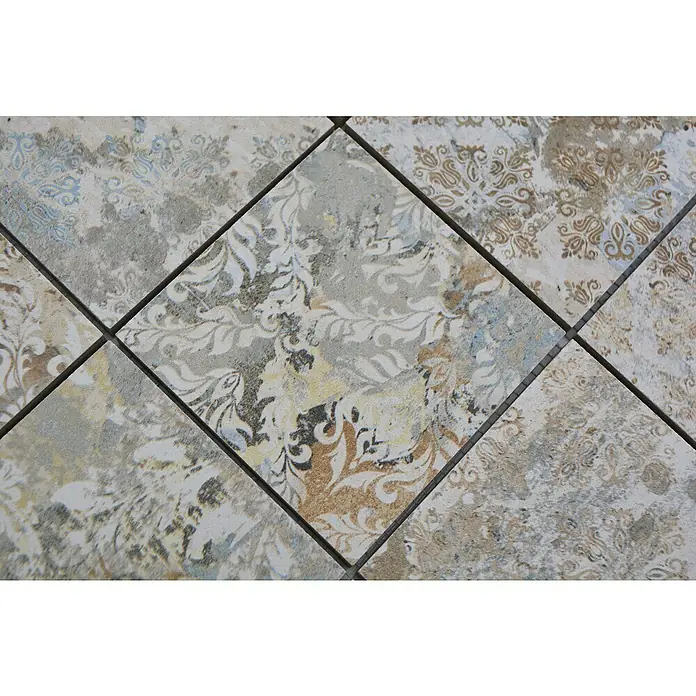 Mosaikfliese Quadrat Curtain 95 Mixlight Colour CS 95MLC - 29 x 29 cm, Beige/Braun, Matt - Nahaufnahme von mehrfarbigen Zierfliesen, die ein dekoratives Muster aufweisen und sich ideal für stilvolle Innenräume eignen.