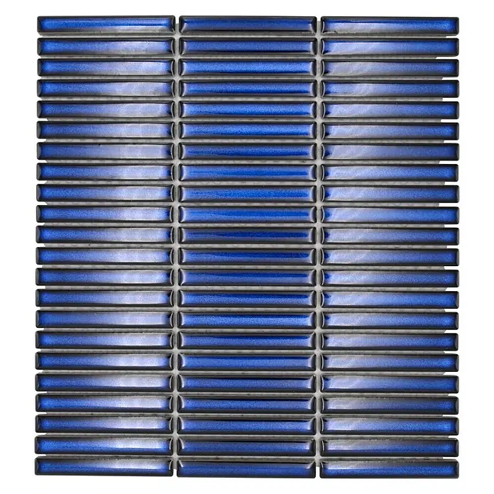 Mosaikfliese Kitkat Uni CG BBM 51 - 30,8 x 28,2 cm, Kobaltblau, Glänzend - Hochglänzende blaue Glasmosaikfliese mit linearem Design, ideal für stilvolle Wandverkleidungen und Akzente.