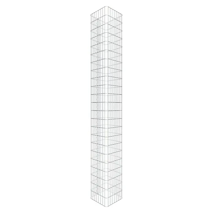 Gabiona Gabionensäule - 42 x 42 x 230 cm, Stahl, Maschenbreite: 50 mm, Maschenhöhe: 100 mm - Illustration eines hohen Bauwerks aus Metallstreben, das an ein modernes Gitterdesign erinnert.