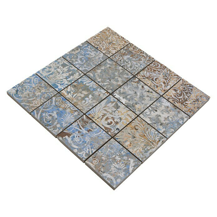 Mosaikfliese Quadrat Curtain 71 Strong Colour Mix CV 71MSC29 x 29 cm, Beige/Braun/Blau, Matt Diagonal View